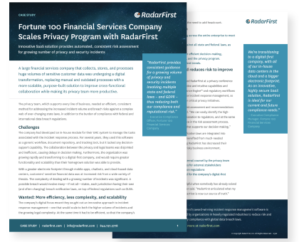 Fortune 100 Financial Services Company Scales Privacy Program with RadarFirst