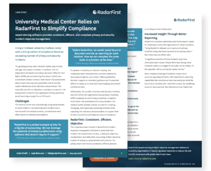 University Medical Center Relies on Radar® Privacy for Compliance with HIPAA and U.S. State Data Breach Laws