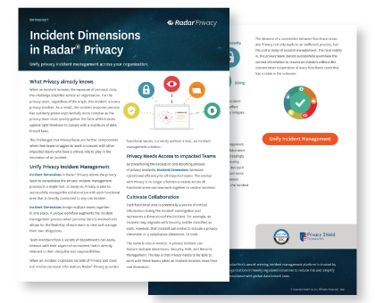 Incident Dimensions in Radar® Privacy