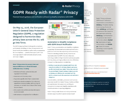 GDPR Ready with Radar® Privacy